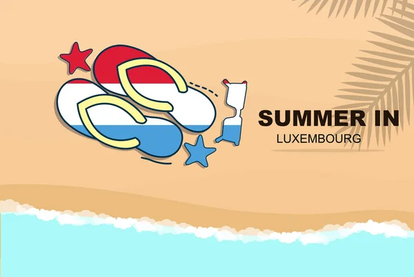 Luxembourg Καλοκαίρι Διακοπές Διάνυσμα Πανό Παραλία Έννοια Διακοπών Σαγιονάρες Γυαλιά — Διανυσματικό Αρχείο