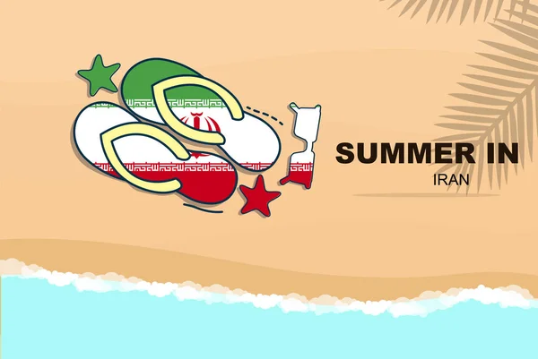 イランの夏の休日のベクトルのバナー ビーチの休暇のコンセプト 砂の上にフリップサングラスヒトデ コピースペースエリア イランの夏の旅行と観光のアイデア旗 — ストックベクタ