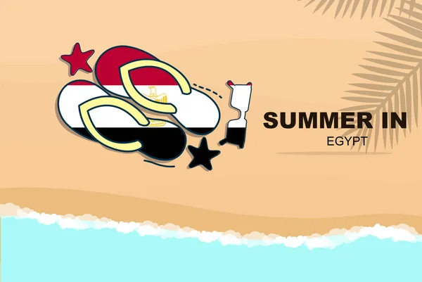 Egypt Summer Holiday Vector Banner Beach Vacation Concept Flip Flops — Stock Vector