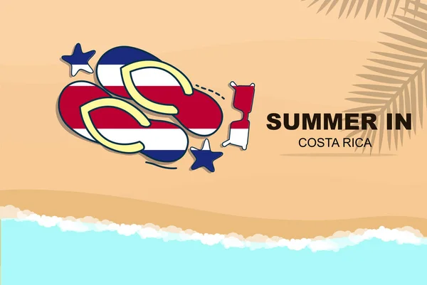 コスタリカの夏休みベクトルバナー ビーチ休暇のコンセプト フリップフロップサングラスヒトデ砂 コピースペースエリア コスタリカの夏の旅行と観光のアイデア旗 — ストックベクタ