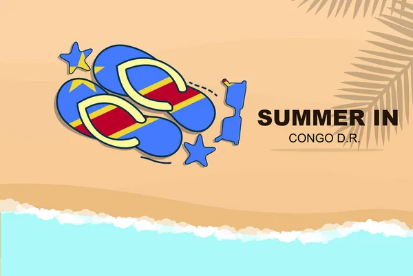 Κονγκό Δημοκρατική Δημοκρατία Καλοκαιρινές Διακοπές Vector Banner Παραλία Έννοια Διακοπών — Διανυσματικό Αρχείο