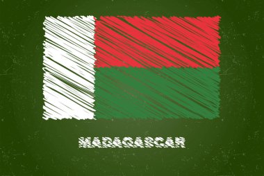 Madagaskar bayrağı üzerinde tebeşir etkisi, el çizimi ülke bayrağı konsepti Madagaskar bayrağı, tebeşir deseni, çocuklar için bayrak, sınıf materyali