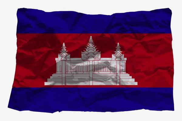 Bandeira Camboja Vetor Papel Amassado Espaço Cópia Conceito Logotipo País —  Vetores de Stock