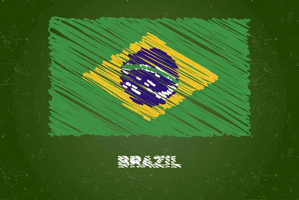 Bandera Brasil Con Efecto Tiza Sobre Pizarra Verde Dibujo Mano — Vector de stock