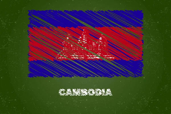 Kambodscha Flagge Mit Kreideeffekt Auf Grüner Kreidetafel Handzeichnung Länderflaggenkonzept Grüne — Stockvektor