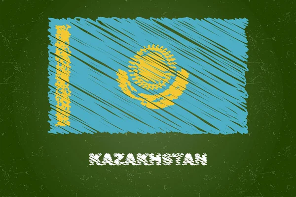 Kasachstan Flagge Mit Kreideeffekt Auf Grüner Tafel Handgezeichnetes Länderflaggenkonzept Grüne — Stockvektor