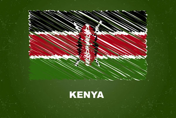 Кенійський Прапор Ефектом Крейди Зелену Дошку Концепція Ручного Малювання Прапора — стоковий вектор