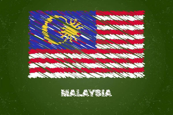 Bandera Malasia Con Efecto Tiza Pizarra Verde Dibujo Mano Concepto — Vector de stock