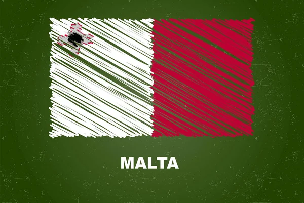 Malta Vlag Met Krijt Effect Groen Schoolbord Hand Tekenen Land — Stockvector
