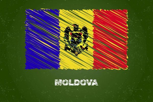 Moldavië Vlag Met Krijt Effect Groen Schoolbord Handtekening Land Vlag — Stockvector