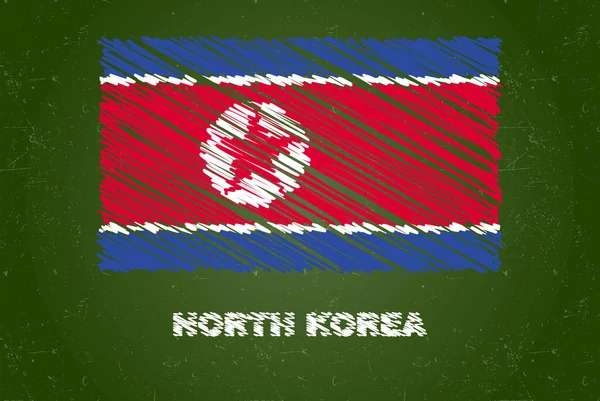 Nordkoreafahne Mit Kreideeffekt Auf Grüner Kreidetafel Handgezeichnetes Länderflaggenkonzept Grüne Tafel — Stockvektor