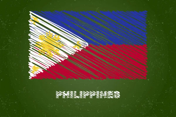 緑の黒板にチョーク効果のあるフィリピンの国旗 手描きの国旗のコンセプト フィリピンの国旗と緑の黒板 チョークのテクスチャ 子供のための旗 教室の材料 — ストックベクタ