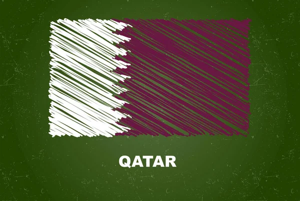 Bandera Qatar Con Efecto Tiza Pizarra Verde Dibujo Mano Concepto — Vector de stock