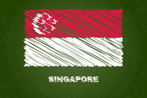 Bandera Singapur Con Efecto Tiza Sobre Pizarra Verde Dibujo Mano — Vector de stock