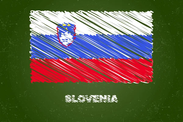 Szlovénia Zászló Kréta Hatással Zöld Táblán Kézrajz Ország Zászló Koncepció — Stock Vector