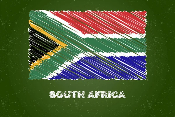 緑の黒板にチョーク効果を持つ南アフリカの旗 手描きの国の旗の概念 南アフリカの旗と緑の黒板 チョークのテクスチャ 子供のためのフラグ 教室材料 — ストックベクタ