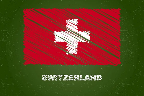 Švýcarsko Vlajka Křídou Efekt Zelené Tabuli Ručně Kreslení Země Vlajky — Stockový vektor