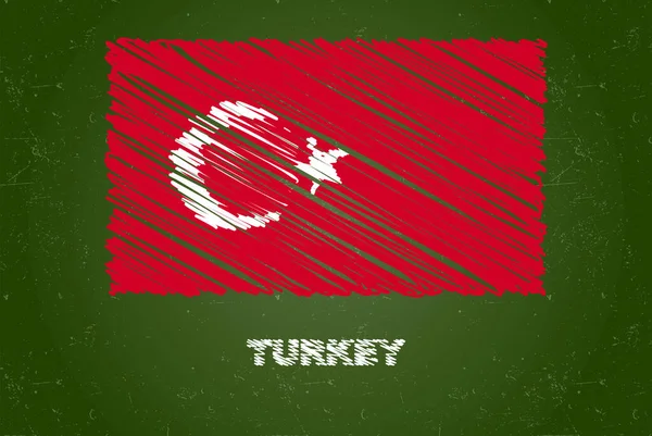 Türkische Flagge Mit Kreideeffekt Auf Grüner Kreidetafel Handzeichnung Länderflaggenkonzept Grüne — Stockvektor
