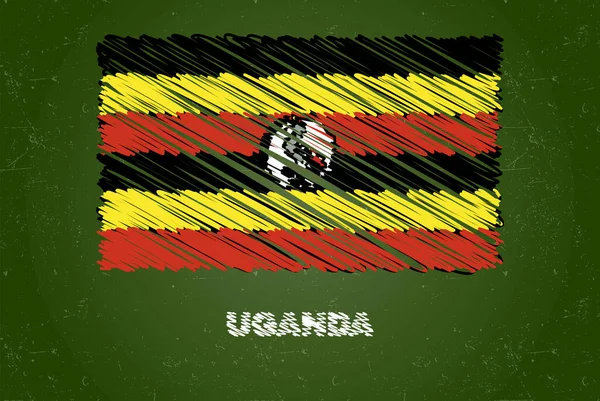 Uganda Flagge Mit Kreideeffekt Auf Grüner Kreidetafel Handzeichnung Länderflaggenkonzept Grüne — Stockvektor