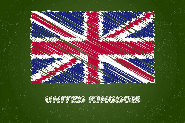 具有粉笔效果的英国国旗绿色黑板 手绘国旗概念 带有英国国旗的绿色黑板 粉笔纹理 儿童旗 学习材料 — 图库矢量图片