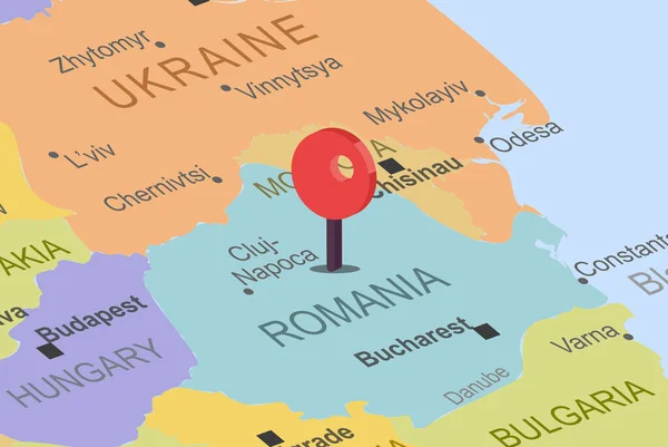 Румунія Червоним Розташуванням Карті Євро Закрив Румунію Прикріплений Неї Пункт — стоковий вектор