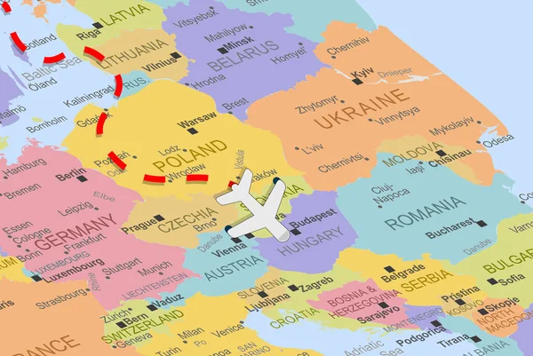 Eslovaquia Con Plano Línea Discontinua Mapa Europa Primer Plano Eslovaquia — Vector de stock