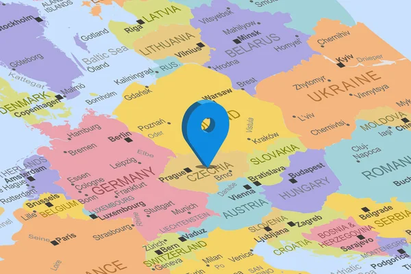 Chequia Con Pin Marcador Posición Azul Mapa Europa Cerca Chequia — Vector de stock