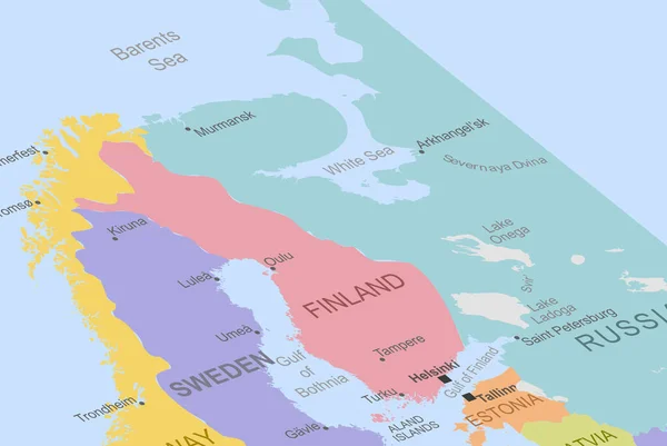 Finlandia Środku Mapy Europy Zbliżenie Finlandia Pomysł Podróż Przypinany Cel — Wektor stockowy