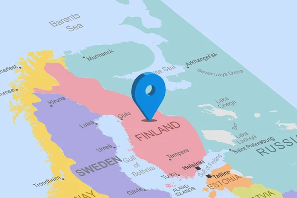 Finlandia Con Placeholder Pin Blu Sulla Mappa Europa Primo Piano — Vettoriale Stock