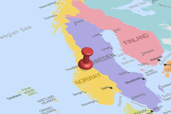 Norvège Avec Épinglette Rouge Sur Carte Europe Gros Plan Norvège — Image vectorielle