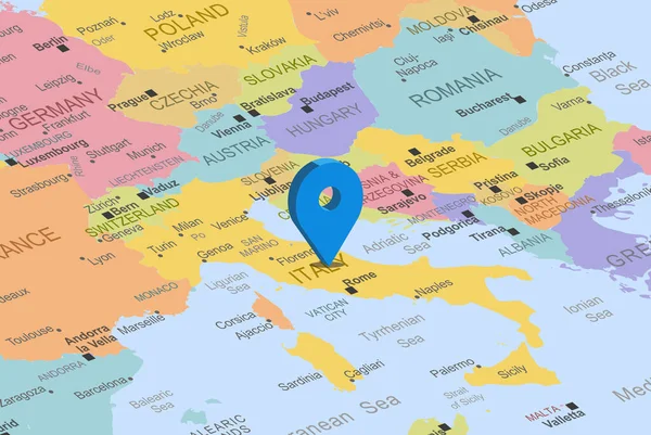 Италия Синим Значком Карте Крупным Планом Италия Цветная Карта Значком — стоковый вектор