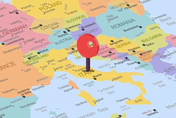 Italia Con Marcador Posición Ubicación Roja Mapa Europa Primer Plano — Archivo Imágenes Vectoriales
