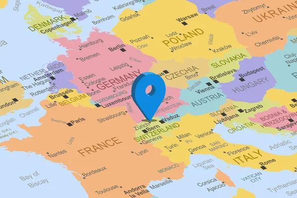 Switzerlad Синім Плакатом Карті Europe Закрити Switzerlad Барвиста Карта Іконою — стоковий вектор