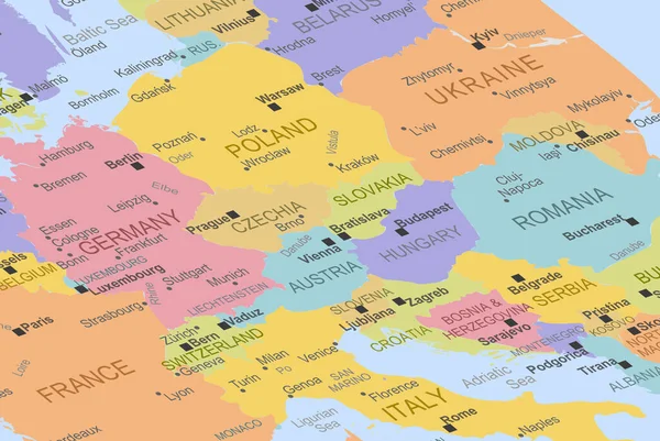 Avusturya Avrupa Haritasının Ortasında Avusturya Kapatın Seyahat Fikri Saptanmış Hedef — Stok Vektör