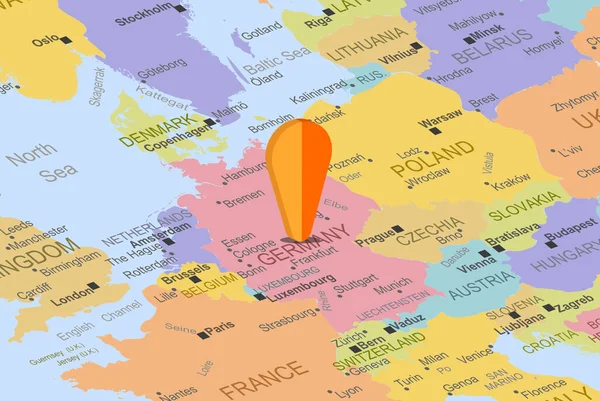 Германия Оранжевым Значком Карте Крупным Планом Германия Концепция Отпуска Путешествия — стоковый вектор