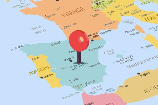 Espagne Avec Emplacement Réservé Rouge Sur Carte Europe Gros Plan — Image vectorielle