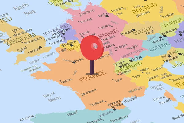 Francia Con Marcador Posición Ubicación Roja Mapa Europa Primer Plano — Archivo Imágenes Vectoriales
