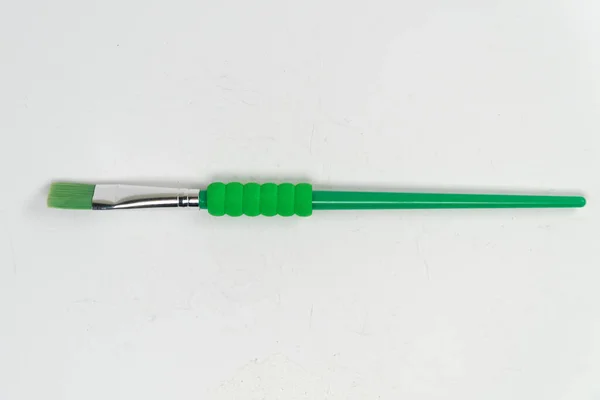 Green Paintbrush Isolated White Background Art Painting Tool Paintbrush Top — Stock Photo, Image