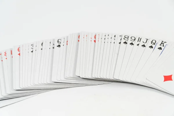 Sitting View Deck Playing Cards Pile Isolated White Background Playing — Stock Photo, Image