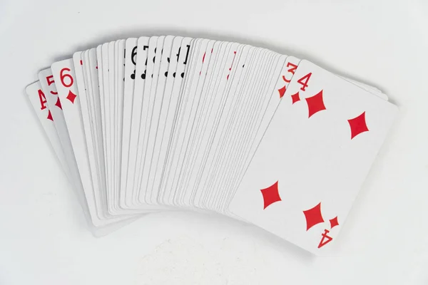 Deck Playing Cards Pile Aislado Sobre Fondo Blanco Jugando Las —  Fotos de Stock