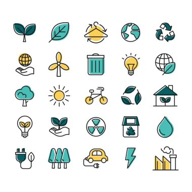 environmental icons business green simple line set