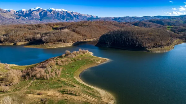 Widok Lotu Ptaka Jezioro Scandello Amatrice Włoszech Piękny Jesienny Krajobraz — Zdjęcie stockowe