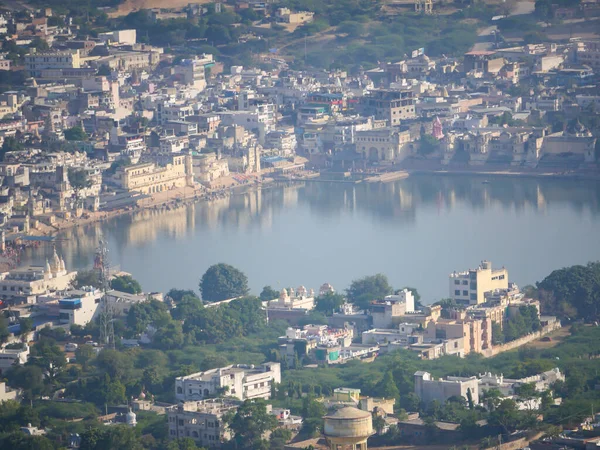 Пушкар Озеро Pushkar Jhil Индуистское Паломничество Место Пейзаж Воздушный Вид — стоковое фото