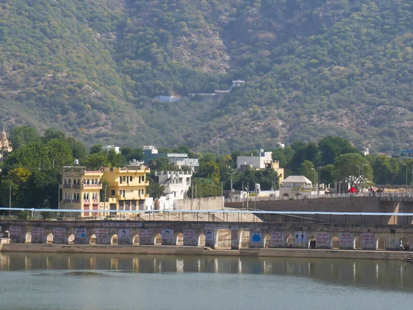 Пушкар Озеро Pushkar Jhil Индуистское Паломничество Место Пейзаж Воздушный Вид — стоковое фото