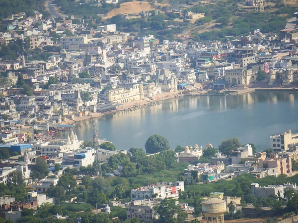 Pushkar Jezero Nebo Pushkar Jhil Hinduistické Poutní Místo Krajina Letecký — Stock fotografie