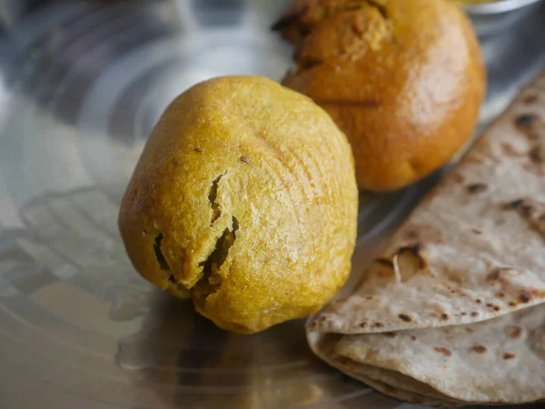 Dal Bati Rajasthani Tradicional Vegetariano Prato Comida Índia Rural — Fotografia de Stock