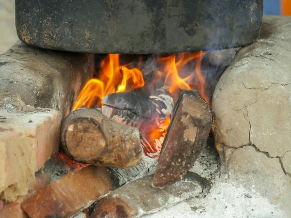 Fogão Cozinha Tradicional Fogão Cozinha Tradicional Indiano Barro Fogão Campo — Fotografia de Stock