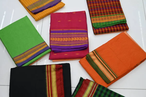 Indian Saree Colorful Fancy Saree Saree Store Ready Sell Market — Fotografia de Stock