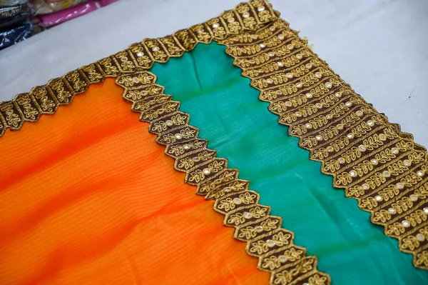 Indian Saree Colorful Fancy Saree Saree Store Ready Sell Market — Fotografia de Stock