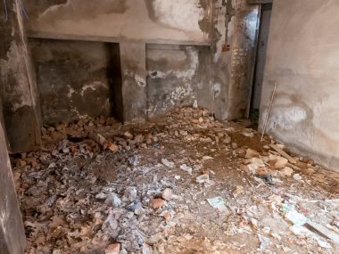 Abandoned old house inside view in Indian city. Under constrction old home in india.